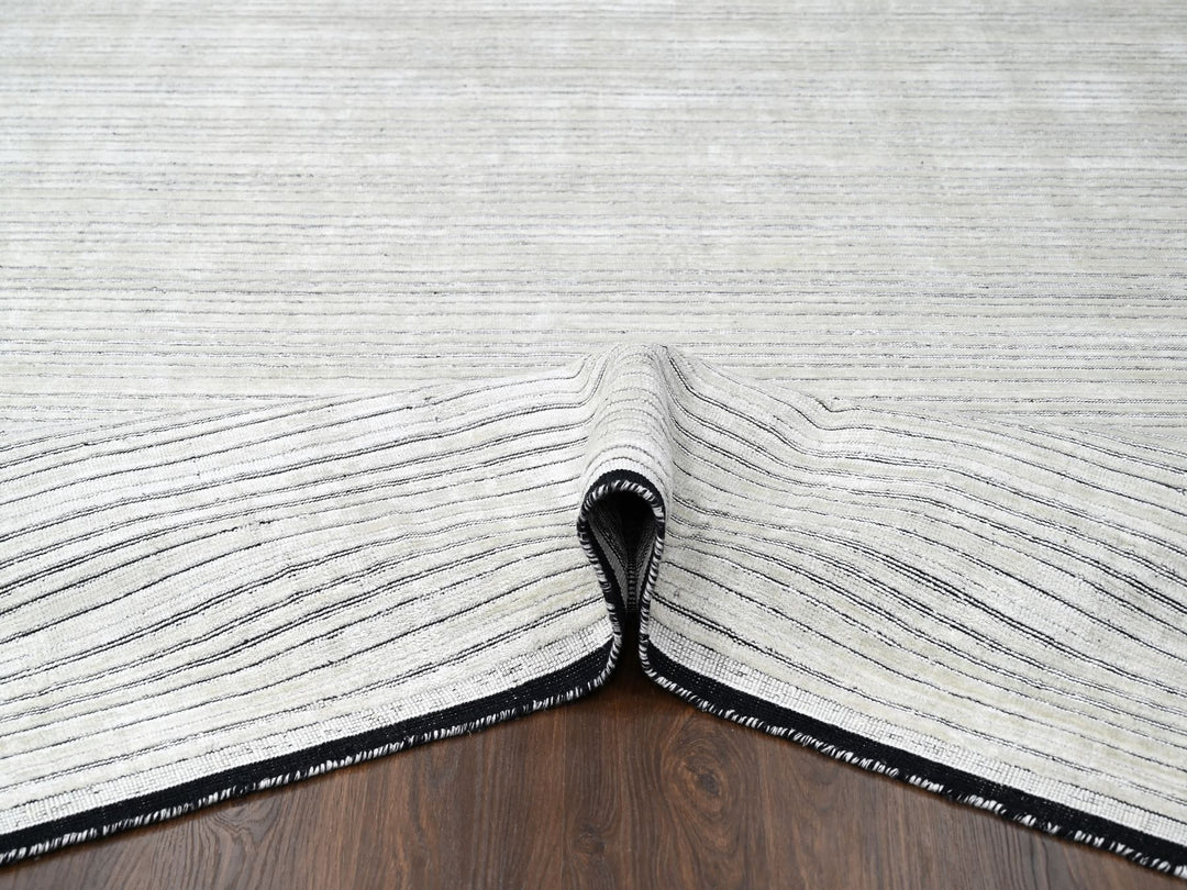 7'10" x 10'0" New Hand Loomed Ivory Wool and Plant based Silk Rectangle Oriental Rug - MOA10284334