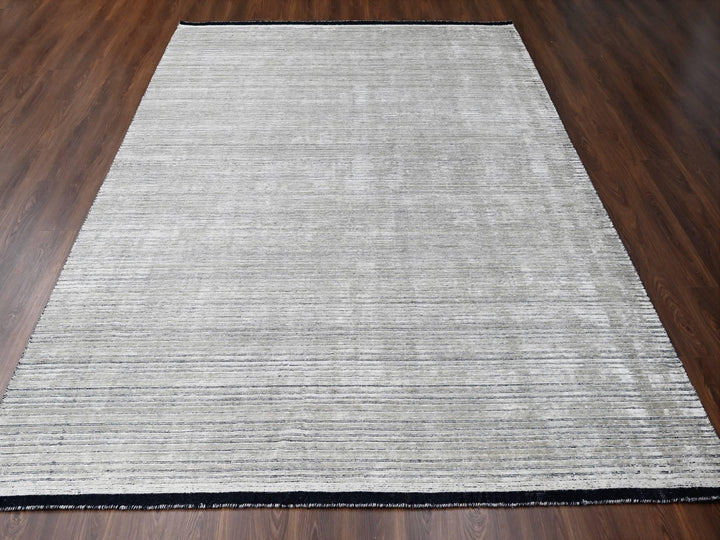 9'1" x 12'1" New Hand Loomed Brown Wool and Plant based Silk Rectangle Oriental Rug - MOA10284347