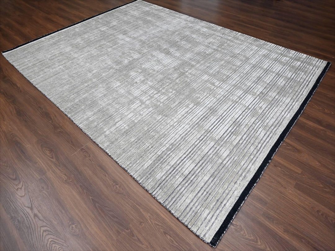 9'1" x 12'1" New Hand Loomed Brown Wool and Plant based Silk Rectangle Oriental Rug - MOA10284347