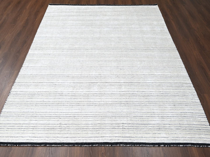 8'0" x 10'0" New Hand Loomed Ivory Wool and Plant based Silk Rectangle Oriental Rug - MOA10284349