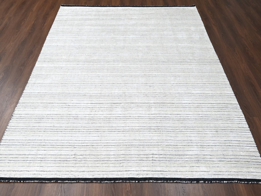 8'0" x 10'0" New Hand Loomed Ivory Wool and Plant based Silk Rectangle Oriental Rug - MOA10284349