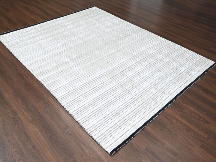 8'0" x 10'0" New Hand Loomed Ivory Wool and Plant based Silk Rectangle Oriental Rug - MOA10284349