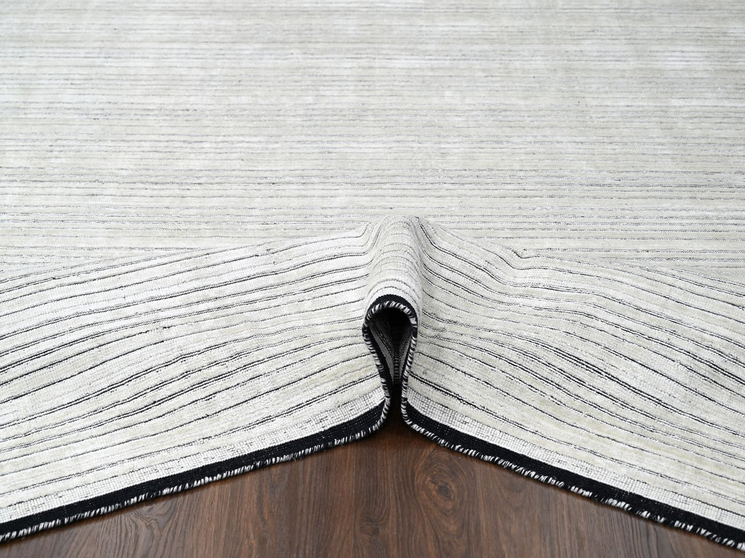 8'0" x 10'0" New Hand Loomed Ivory Wool and Plant based Silk Rectangle Oriental Rug - MOA10284349