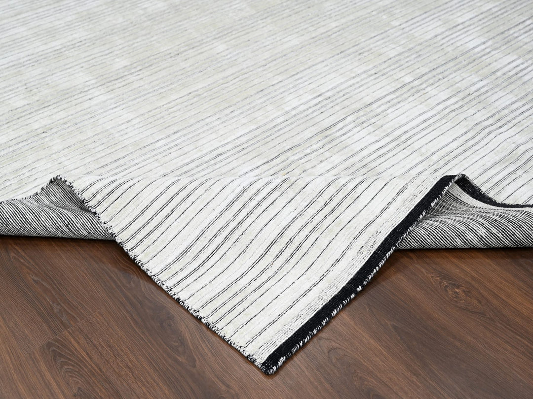 8'0" x 10'0" New Hand Loomed Ivory Wool and Plant based Silk Rectangle Oriental Rug - MOA10284349