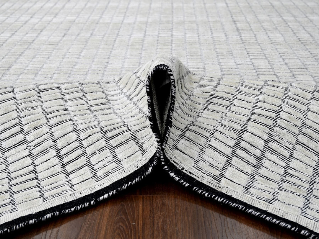 9'0" x 12'1" New Hand Loomed Ivory Wool and Plant based Silk Rectangle Oriental Rug - MOA10284412