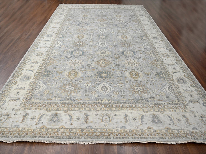 12'2" x 17'11" New Hand Knotted Grey Wool Rectangle Oriental Rug - MOA10284459