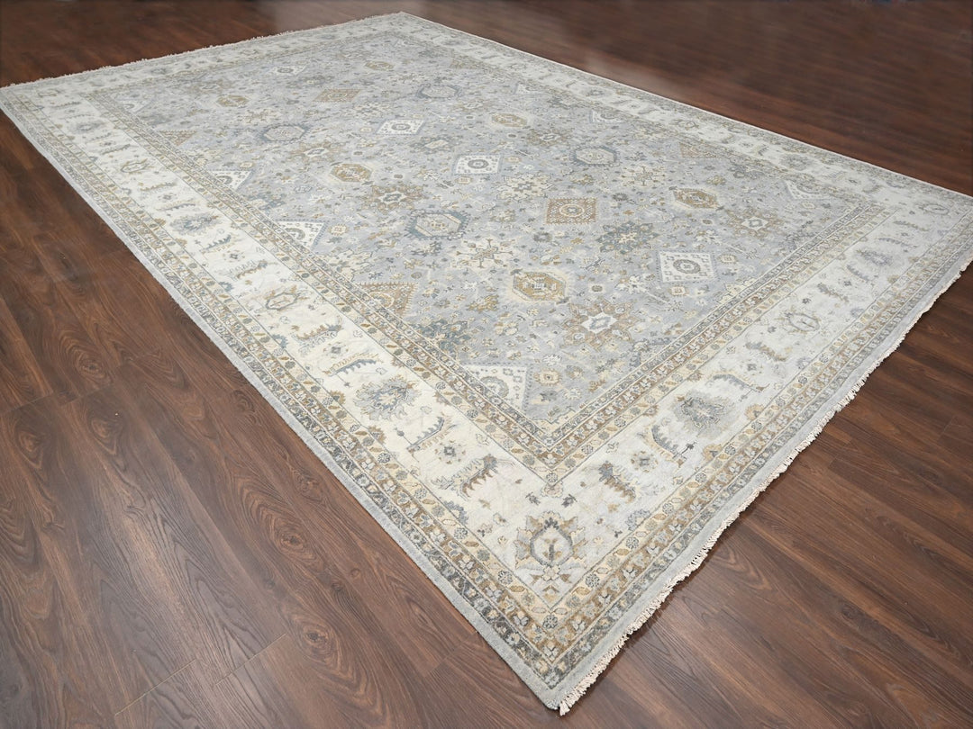 12'2" x 17'11" New Hand Knotted Grey Wool Rectangle Oriental Rug - MOA10284459