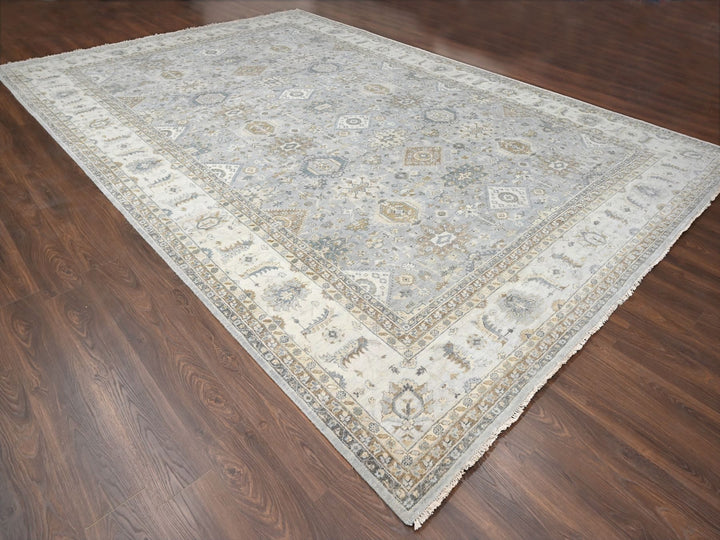 12'2" x 17'11" New Hand Knotted Grey Wool Rectangle Oriental Rug - MOA10284459