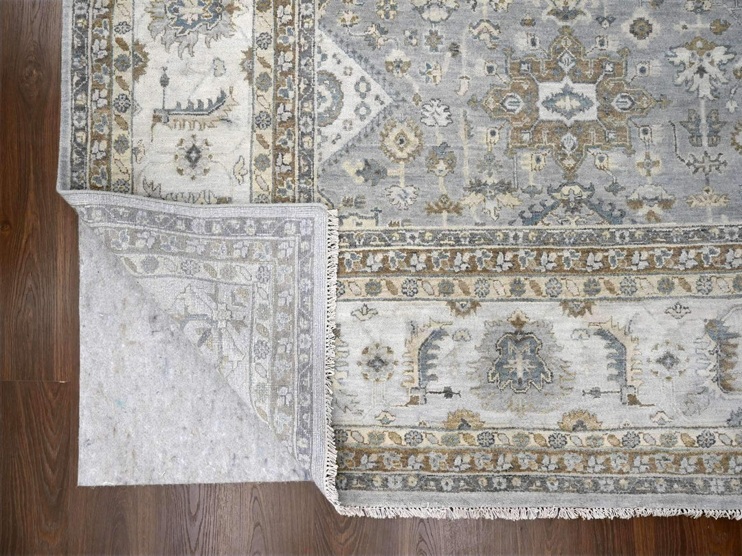 12'2" x 17'11" New Hand Knotted Grey Wool Rectangle Oriental Rug - MOA10284459