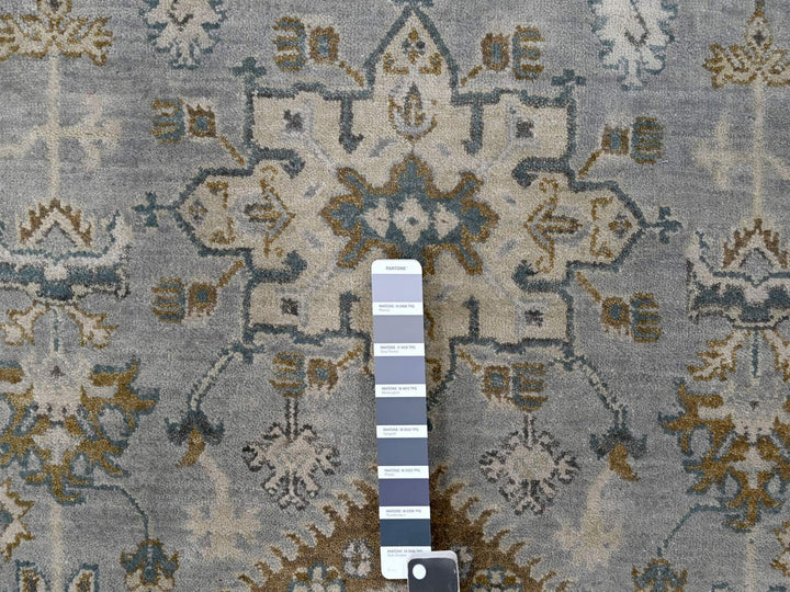 12'2" x 17'11" New Hand Knotted Grey Wool Rectangle Oriental Rug - MOA10284459