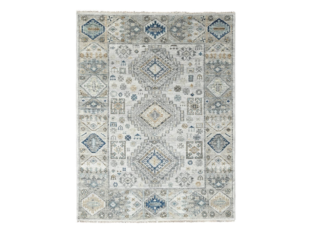 7'11" x 9'11" New Hand Knotted Ivory Wool Rectangle Oriental Rug - MOA10284572