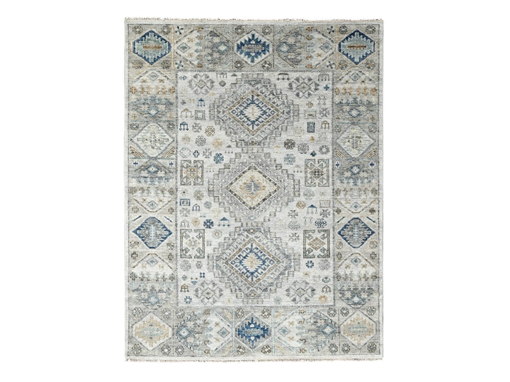 7'11" x 9'11" New Hand Knotted Ivory Wool Rectangle Oriental Rug - MOA10284572