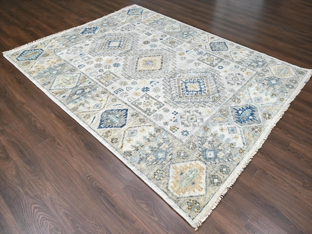 7'11" x 9'11" New Hand Knotted Ivory Wool Rectangle Oriental Rug - MOA10284572