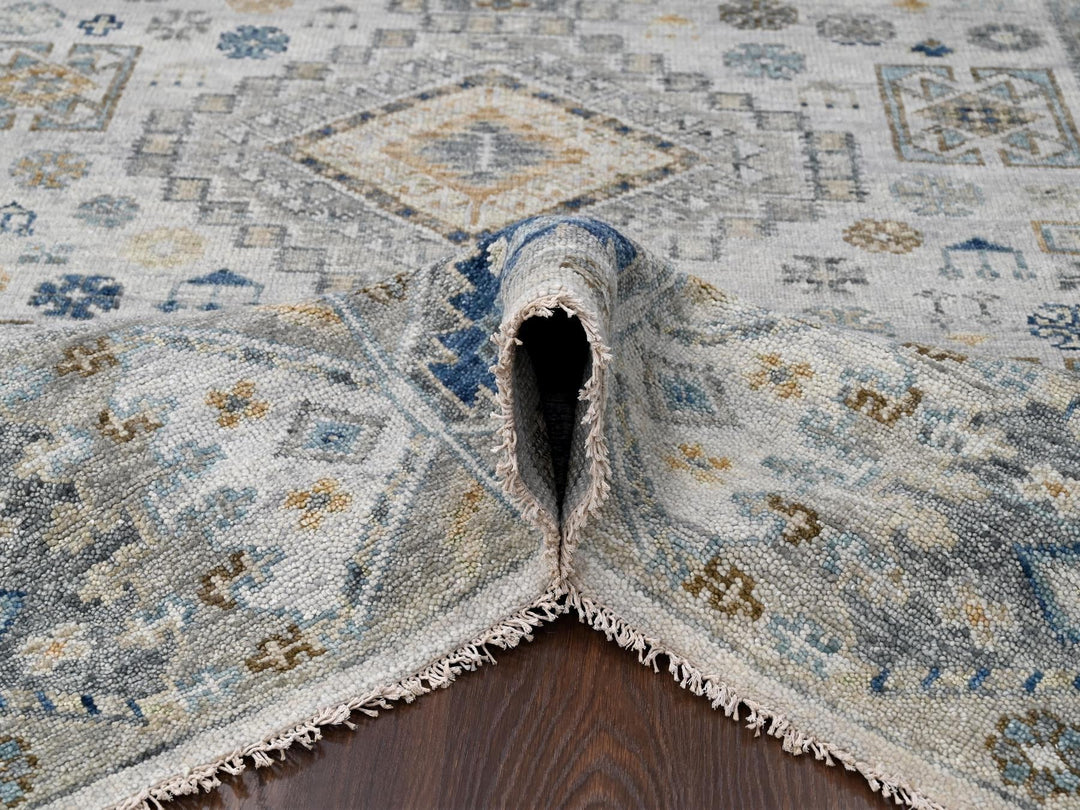 7'11" x 9'11" New Hand Knotted Ivory Wool Rectangle Oriental Rug - MOA10284572