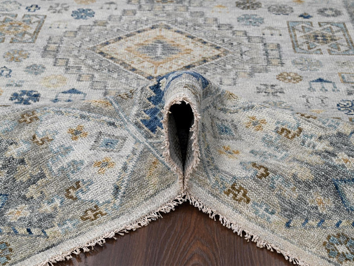 7'11" x 9'11" New Hand Knotted Ivory Wool Rectangle Oriental Rug - MOA10284572