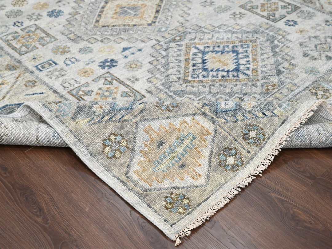 7'11" x 9'11" New Hand Knotted Ivory Wool Rectangle Oriental Rug - MOA10284572