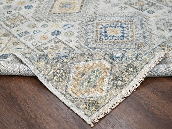 7'11" x 9'11" New Hand Knotted Ivory Wool Rectangle Oriental Rug - MOA10284572