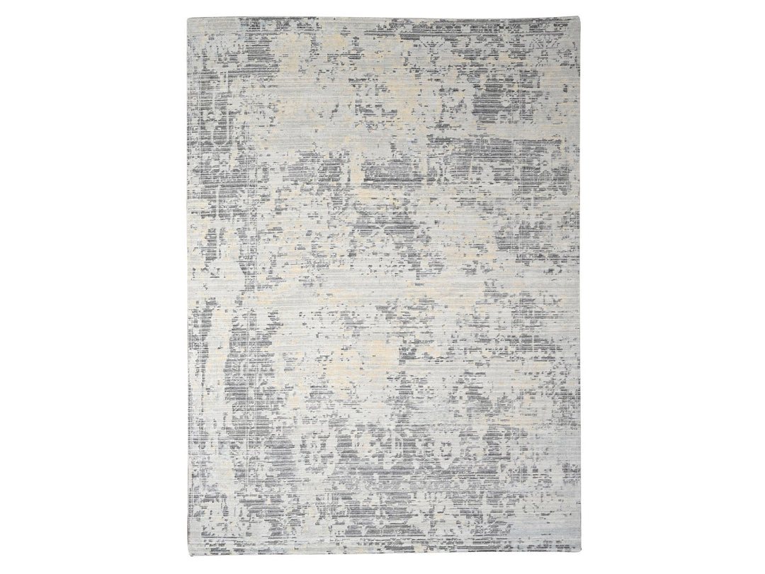 9'0" x 11'10" New Hand Knotted Ivory Wool Rectangle Oriental Rug - MOA10284579