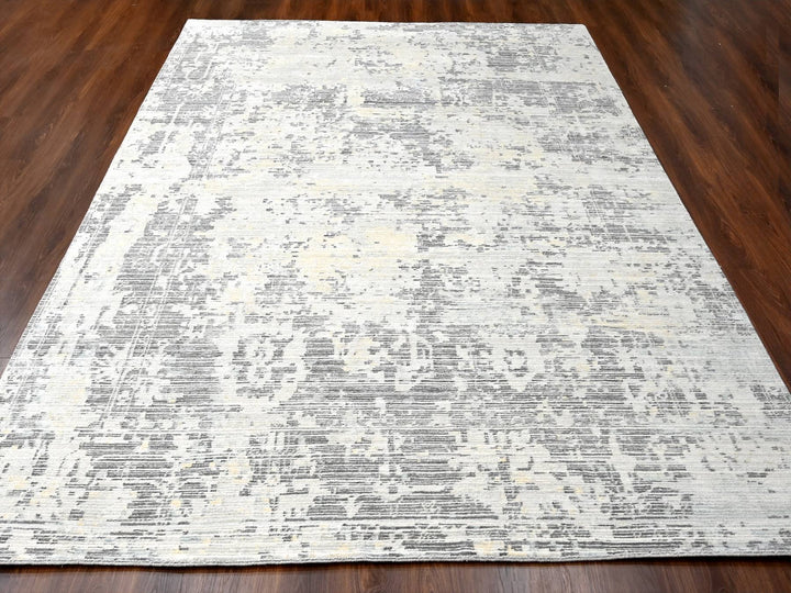 9'0" x 11'10" New Hand Knotted Ivory Wool Rectangle Oriental Rug - MOA10284579