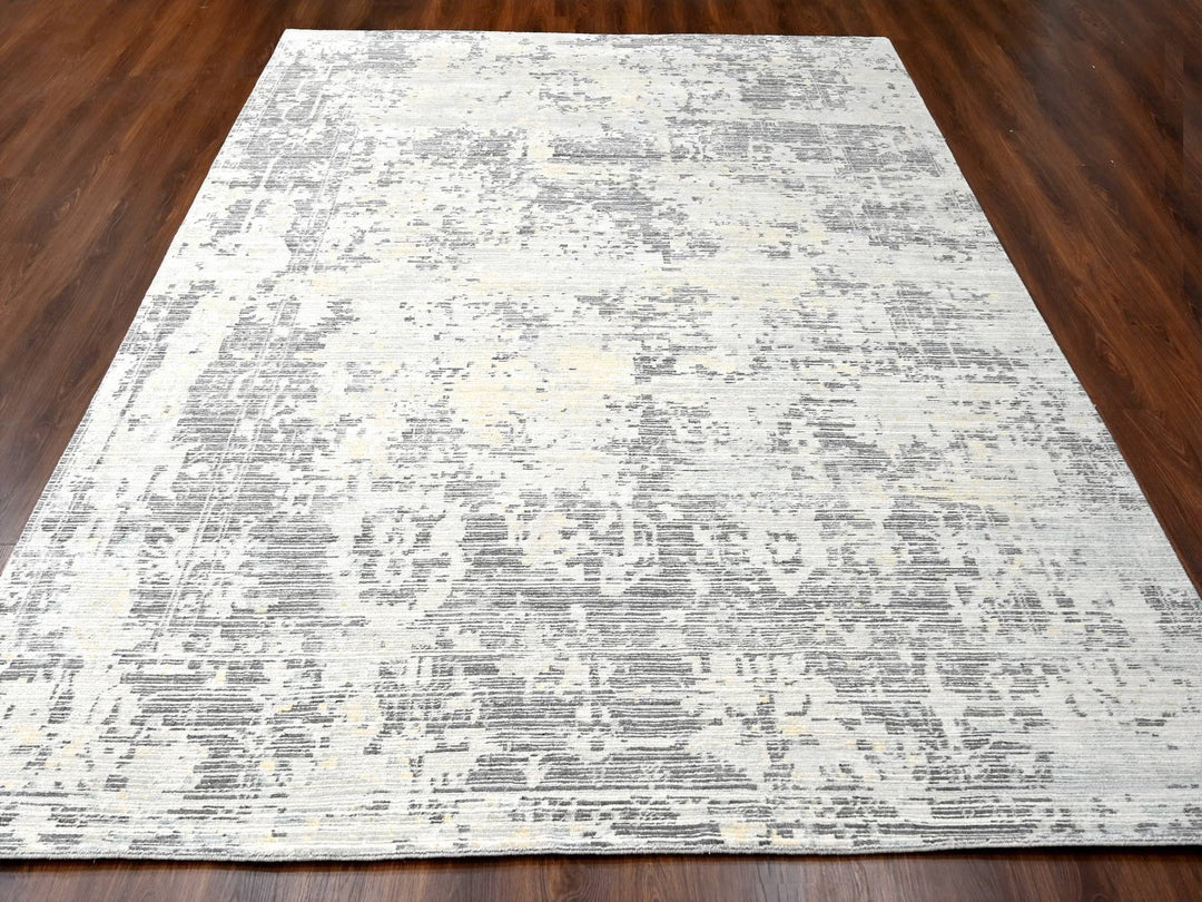 9'0" x 11'10" New Hand Knotted Ivory Wool Rectangle Oriental Rug - MOA10284579