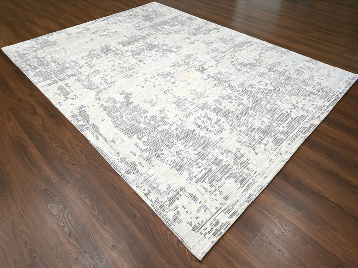 9'0" x 11'10" New Hand Knotted Ivory Wool Rectangle Oriental Rug - MOA10284579