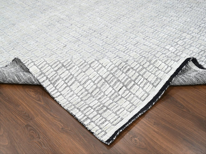 9'0" x 11'9" New Hand Loomed Ivory Wool and Plant based Silk Rectangle Oriental Rug - MOA10284585