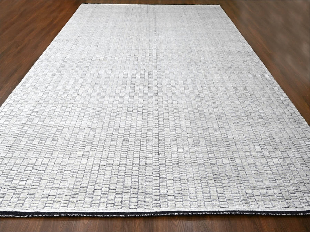 12'2" x 18'0" New Hand Loomed Ivory Wool and Plant based Silk Rectangle Oriental Rug - MOA10284586