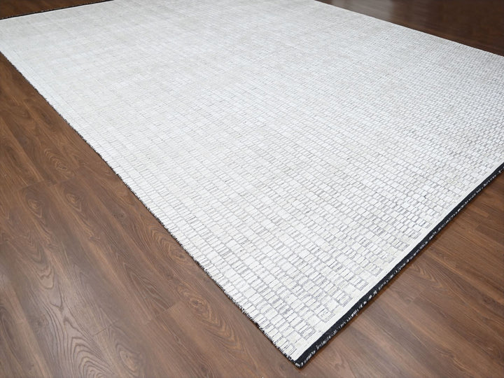 14'2" x 18'0" New Hand Loomed Ivory Wool and Plant based Silk Rectangle Oriental Rug - MOA10284588