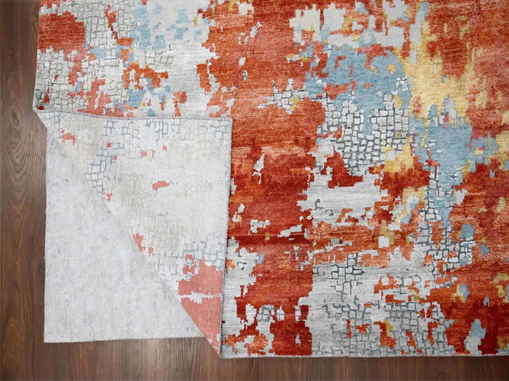 12'0" x 17'10" New Hand Knotted Grey Wool & Silk Rectangle Oriental Rug - MOA10284591