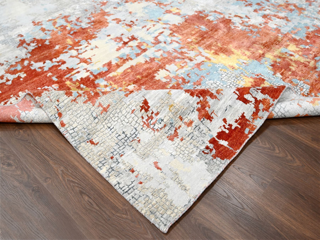 12'0" x 17'10" New Hand Knotted Grey Wool & Silk Rectangle Oriental Rug - MOA10284591