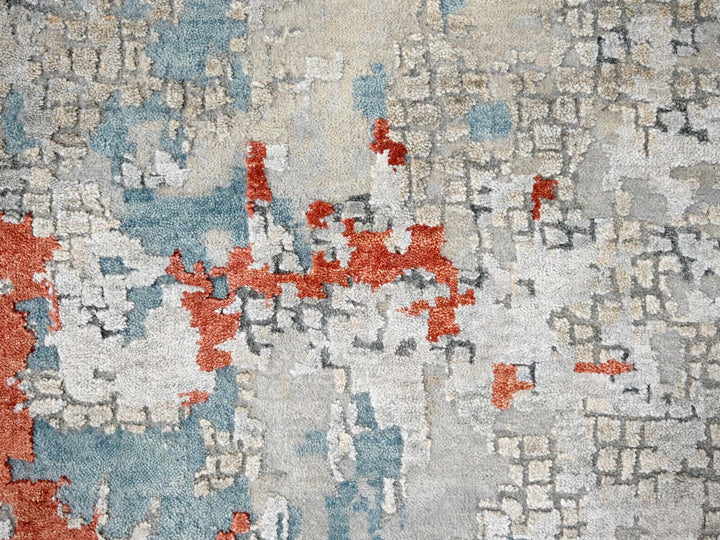 12'0" x 17'10" New Hand Knotted Grey Wool & Silk Rectangle Oriental Rug - MOA10284591