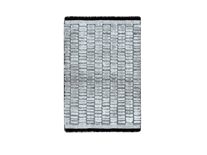 2'0" x 3'0" New Hand Loomed Grey Wool and Plant based Silk Rectangle Oriental Rug - MOA10284617