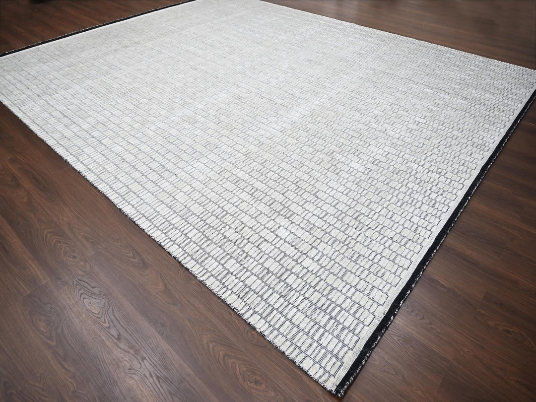 12'2" x 14'11" New Hand Loomed Ivory Wool and Plant based Silk Rectangle Oriental Rug - MOA10284632