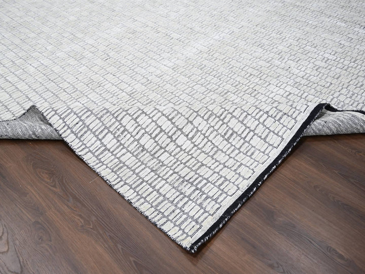 12'2" x 14'11" New Hand Loomed Ivory Wool and Plant based Silk Rectangle Oriental Rug - MOA10284632