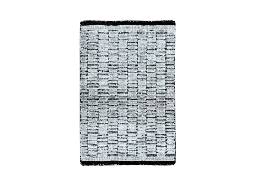 2'0" x 3'0" New Hand Loomed Grey Wool and Plant based Silk Rectangle Oriental Rug - MOA10284656