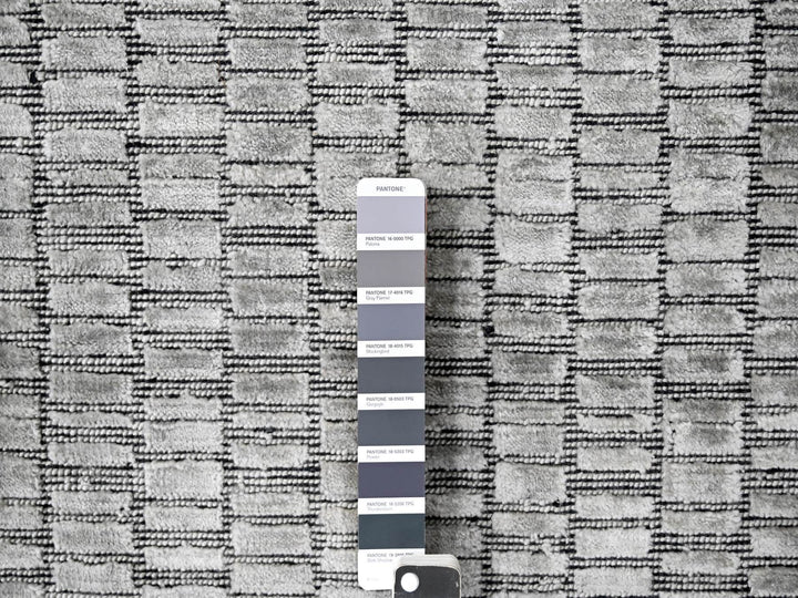 2'0" x 3'0" New Hand Loomed Grey Wool and Plant based Silk Rectangle Oriental Rug - MOA10284656