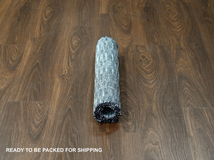 2'0" x 3'0" New Hand Loomed Grey Wool and Plant based Silk Rectangle Oriental Rug - MOA10284656