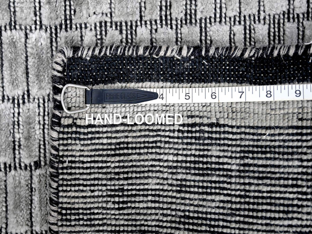 2'0" x 3'0" New Hand Loomed Grey Wool and Plant based Silk Rectangle Oriental Rug - MOA10284656