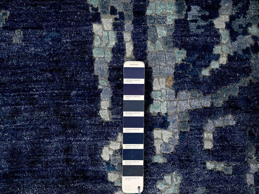 12'0" x 11'9" New Hand Knotted Blue Wool & Silk Square Oriental Rug - MOA10284727