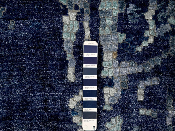 12'0" x 11'9" New Hand Knotted Blue Wool & Silk Square Oriental Rug - MOA10284727