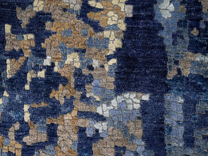 12'0" x 11'9" New Hand Knotted Blue Wool & Silk Square Oriental Rug - MOA10284727