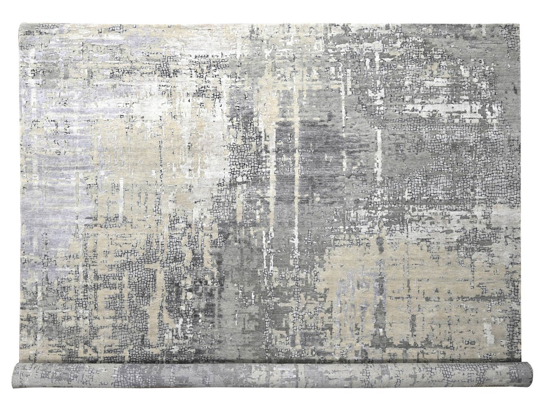 11'10" x 11'11" New Hand Knotted Grey Wool & Silk Square Oriental Rug - MOA10284753