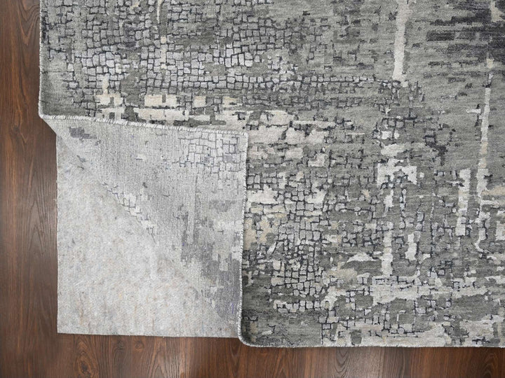 11'10" x 11'11" New Hand Knotted Grey Wool & Silk Square Oriental Rug - MOA10284753