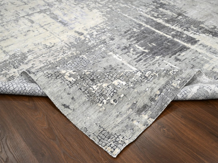 11'10" x 11'11" New Hand Knotted Grey Wool & Silk Square Oriental Rug - MOA10284753