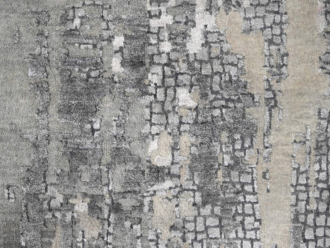 11'10" x 11'11" New Hand Knotted Grey Wool & Silk Square Oriental Rug - MOA10284753