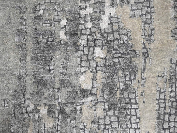 11'10" x 11'11" New Hand Knotted Grey Wool & Silk Square Oriental Rug - MOA10284753