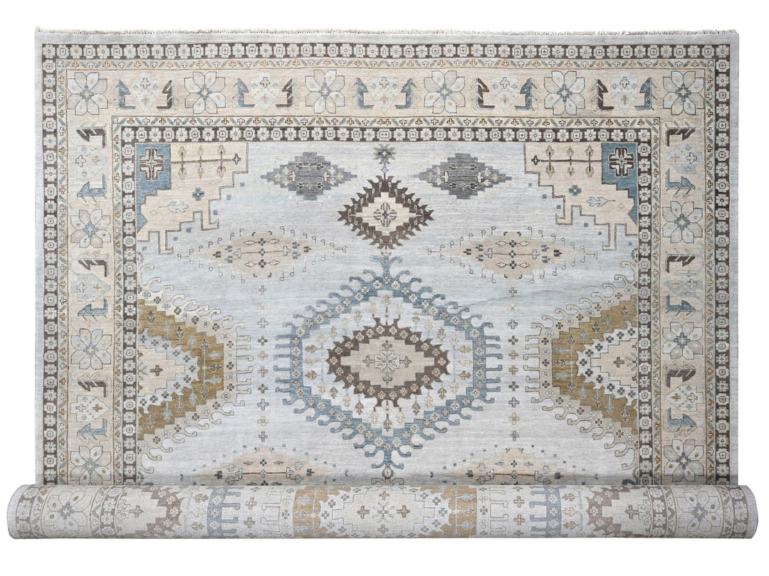 12'1" x 18'0" New Hand Knotted Grey Wool Rectangle Oriental Rug - MOA10284844