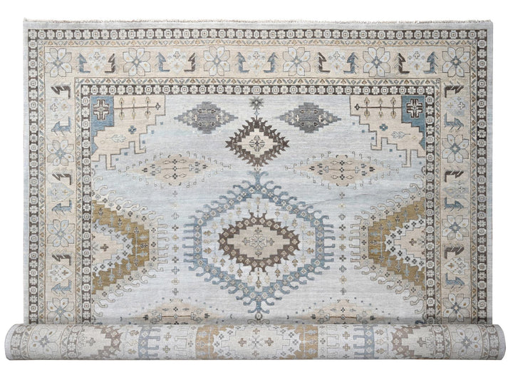 12'1" x 18'0" New Hand Knotted Grey Wool Rectangle Oriental Rug - MOA10284844