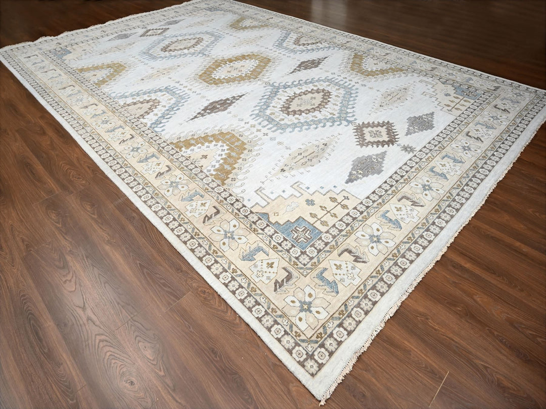 12'1" x 18'0" New Hand Knotted Grey Wool Rectangle Oriental Rug - MOA10284844