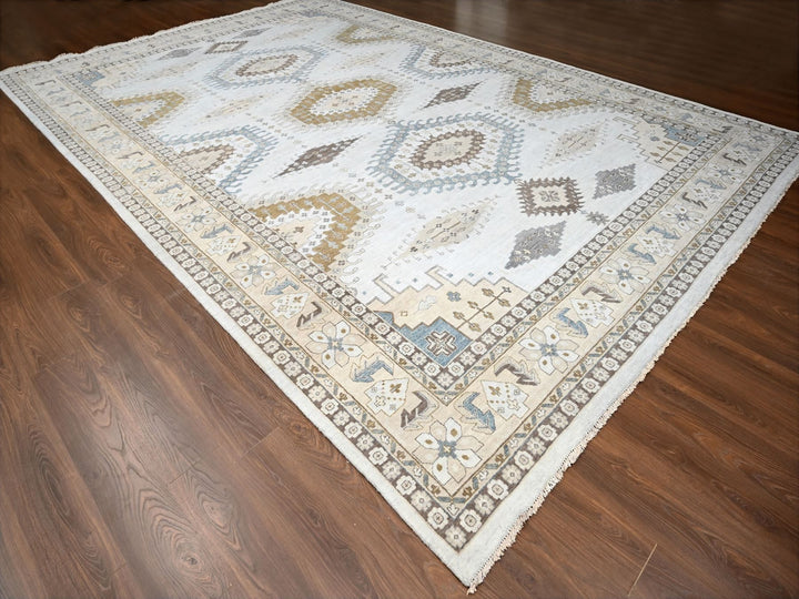 12'1" x 18'0" New Hand Knotted Grey Wool Rectangle Oriental Rug - MOA10284844